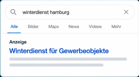 Beispiel einer Google-Anzeige für Winterdienst für Gewerbeobjekte
